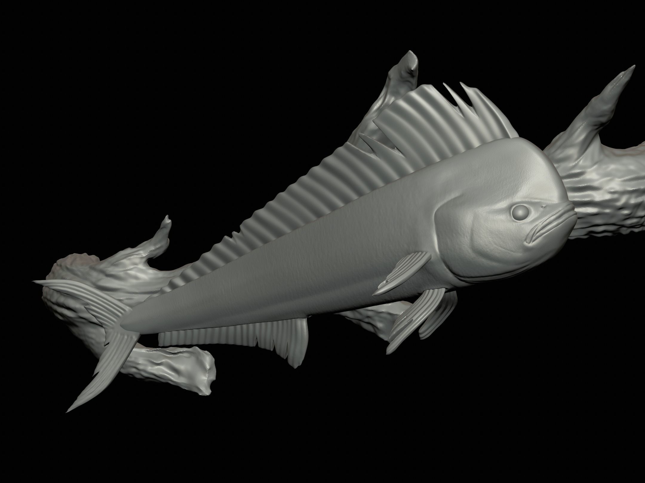 MAHI MAHI UNDERWATER STATUE ON THE WALL DETAILED TEXTURE  3D print model_21