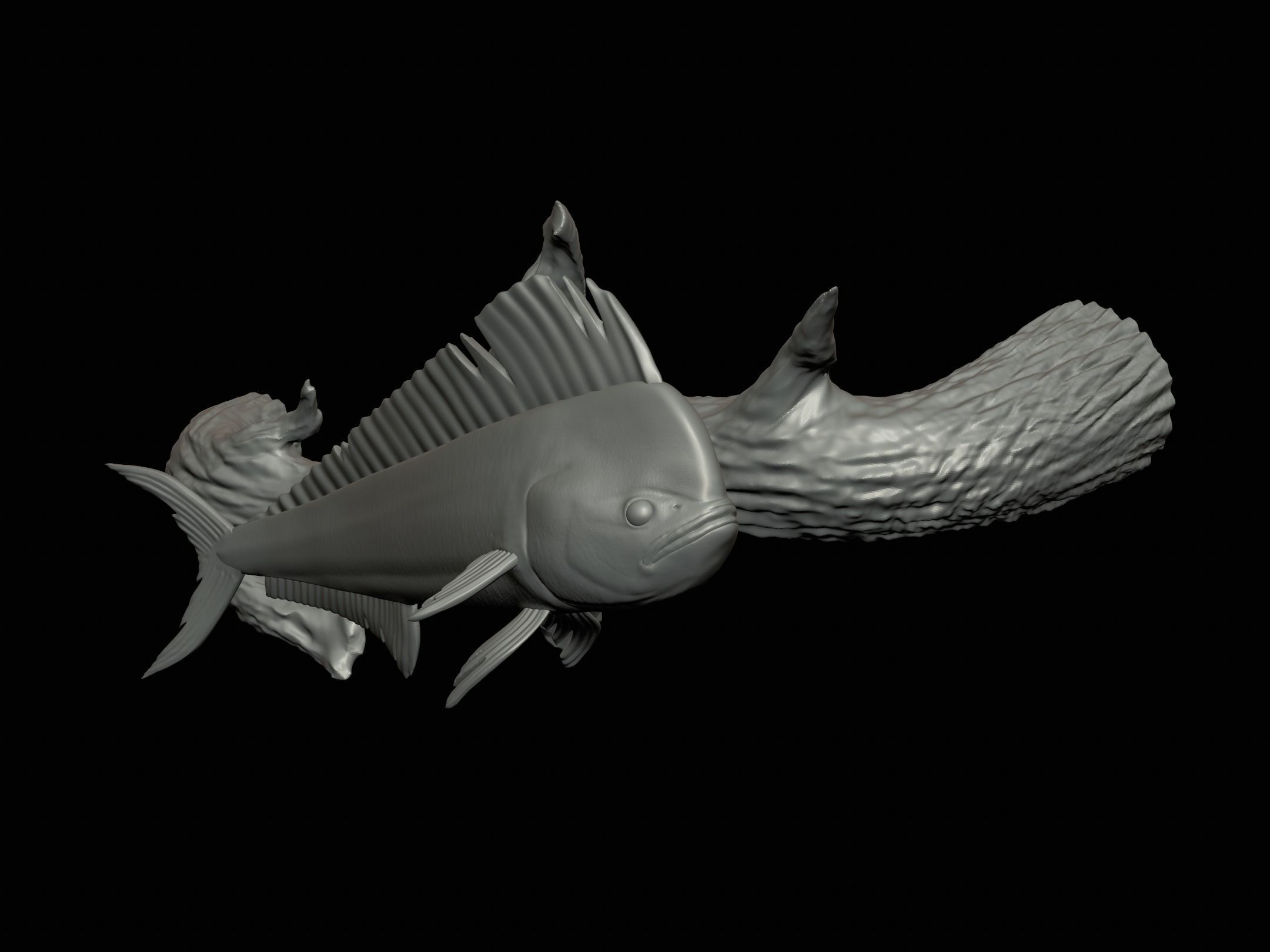 MAHI MAHI UNDERWATER STATUE ON THE WALL DETAILED TEXTURE  3D print model_14