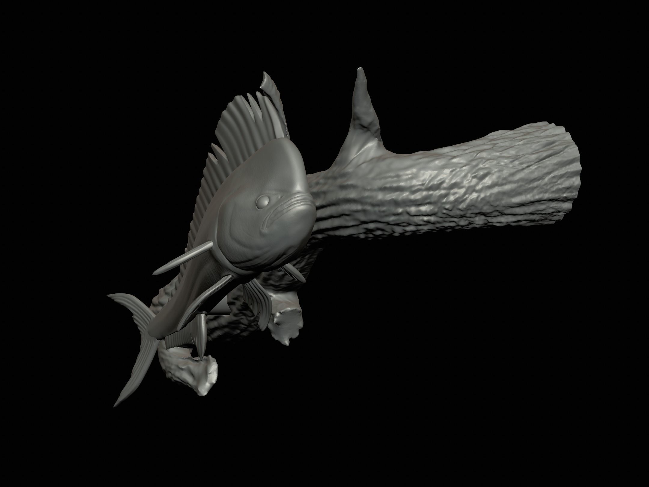 MAHI MAHI UNDERWATER STATUE ON THE WALL DETAILED TEXTURE  3D print model_18