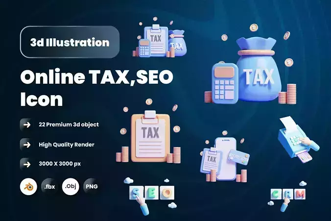 Online TAX 3d Illustration Icon Pack