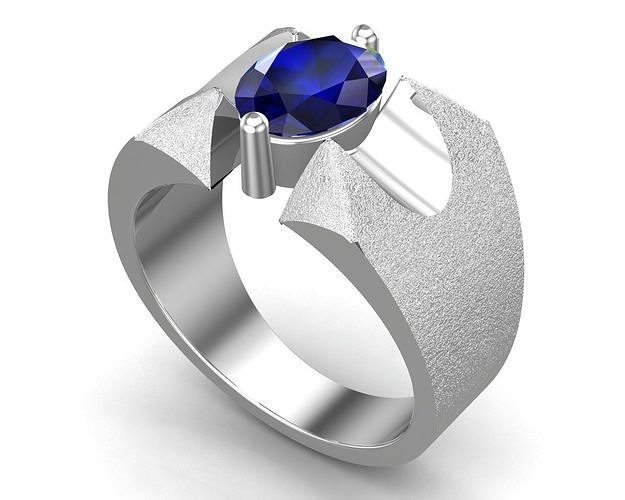 Men Oval Blue Sapphire Ring Free 3D print model