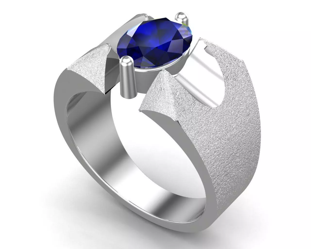 Men Oval Blue Sapphire Ring 3D print model