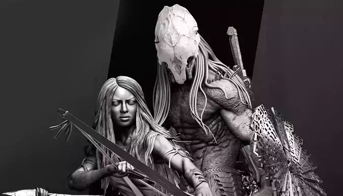 Predator and Naru 3D Printable Sculpture Diorama