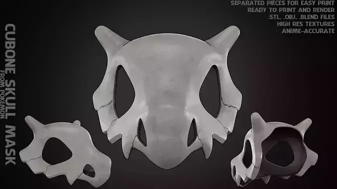 Pokemon Cubone Skull Mask for Cosplay 3D print model