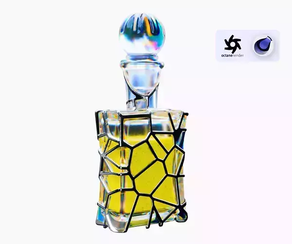 Parfum bottle glass and metal organic voronoi  3D model