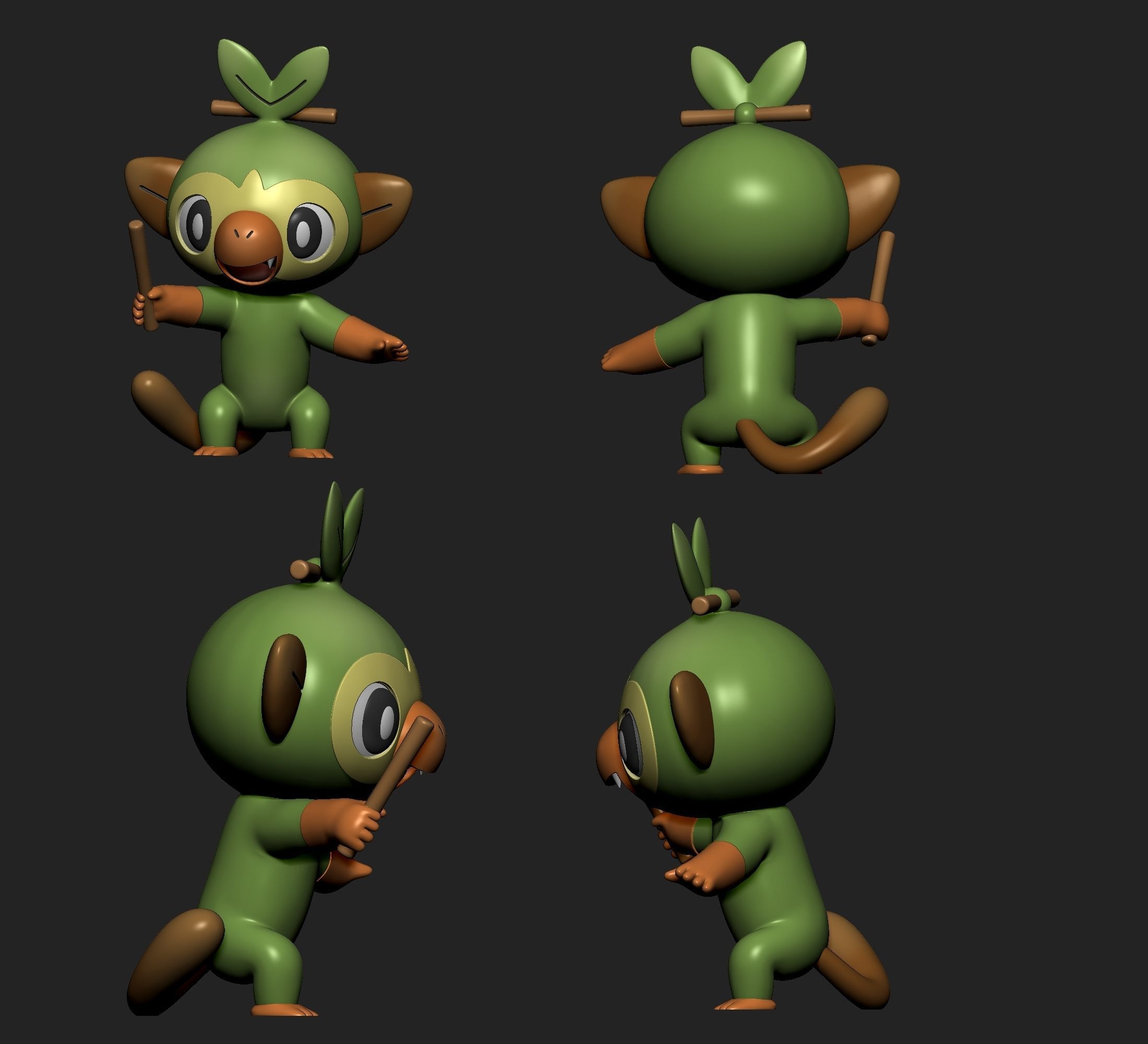 Pokemon - Grookey  with 2 poses 3D print model_4