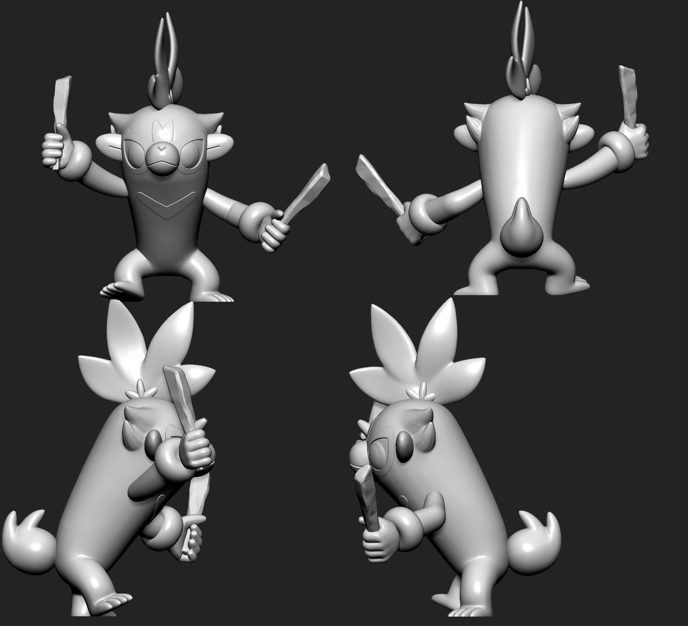 Pokemon - Thwackey with 2 poses 3D print model_7