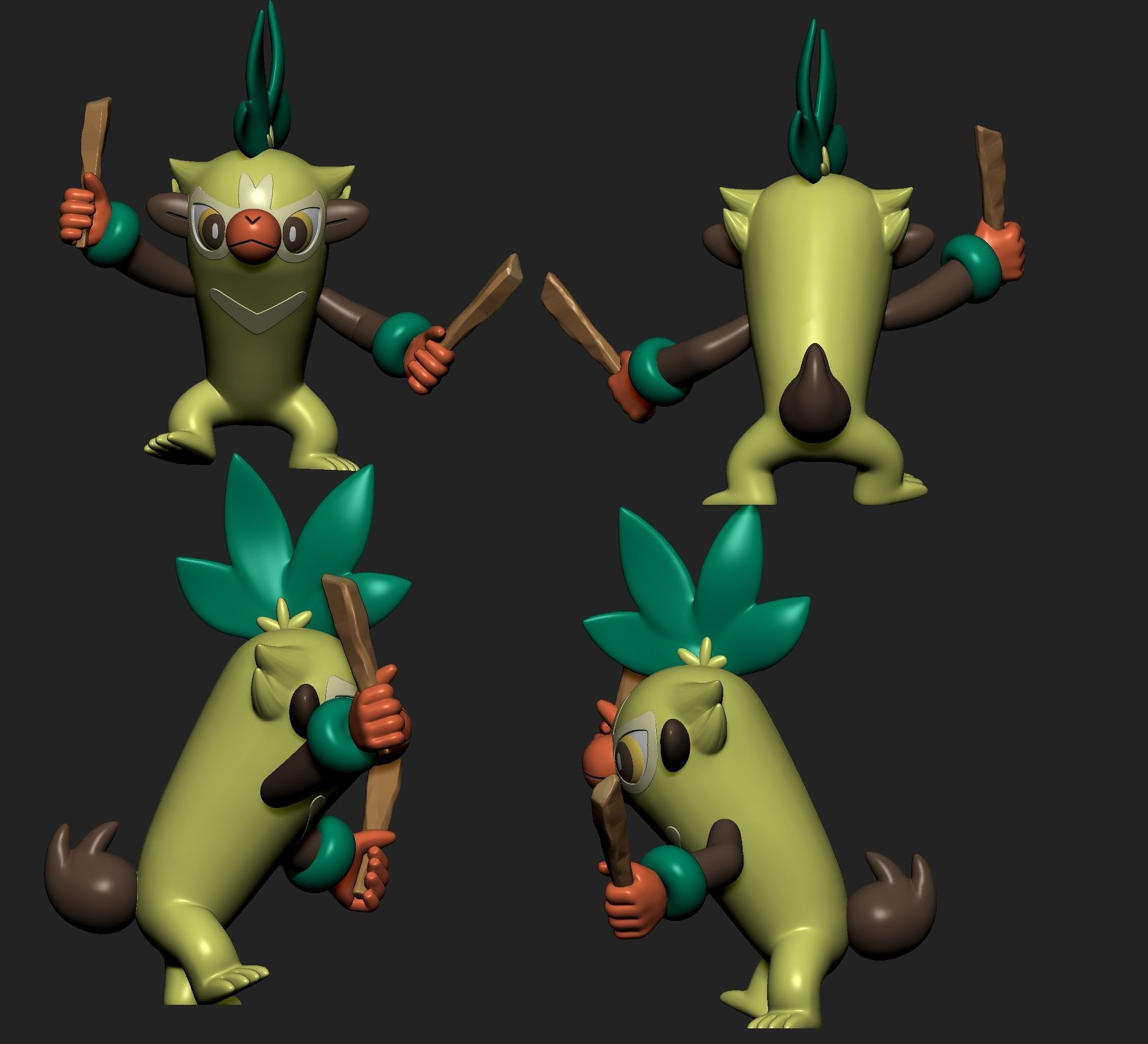 Pokemon - Thwackey with 2 poses 3D print model_8