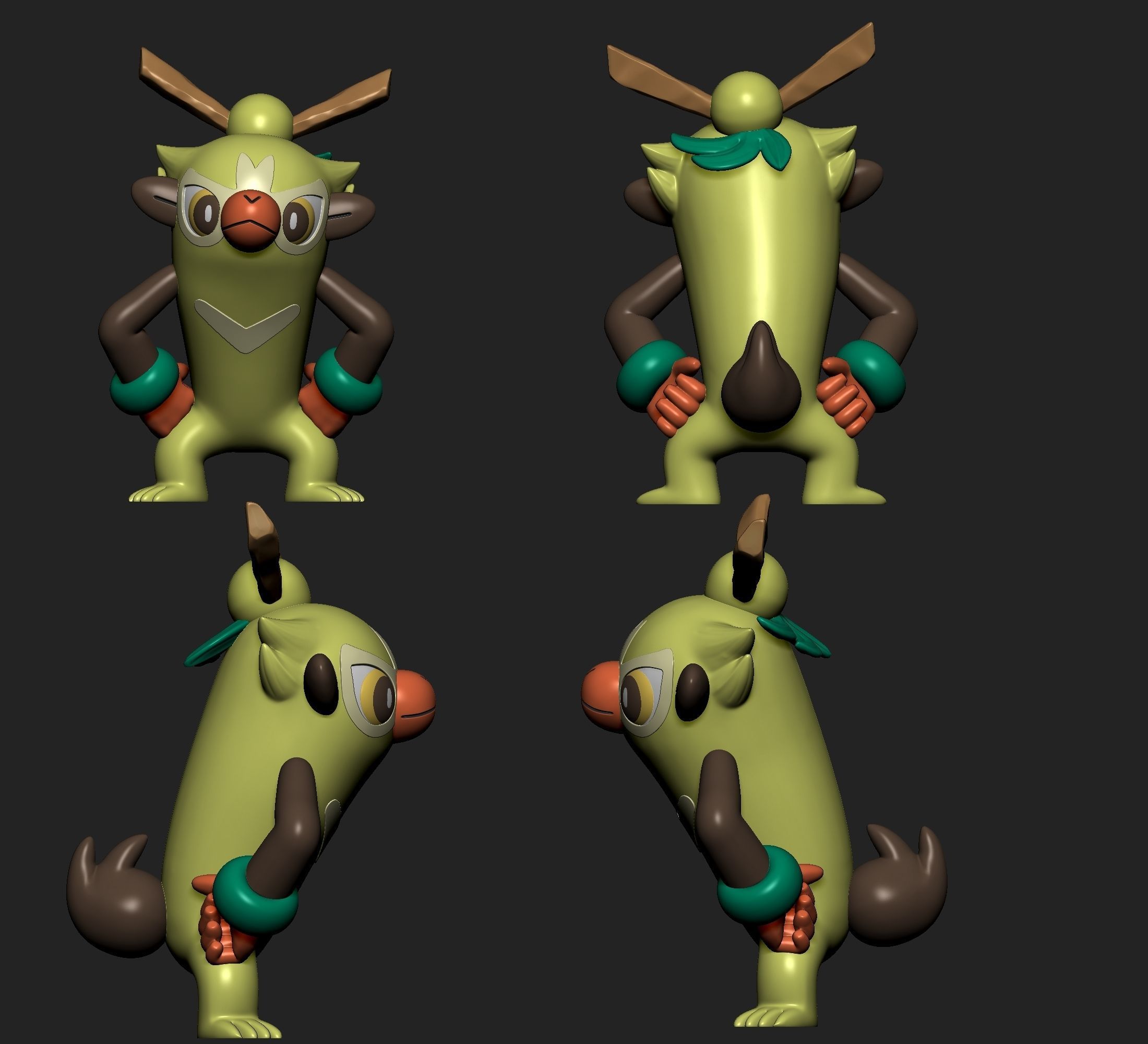 Pokemon - Thwackey with 2 poses 3D print model_4