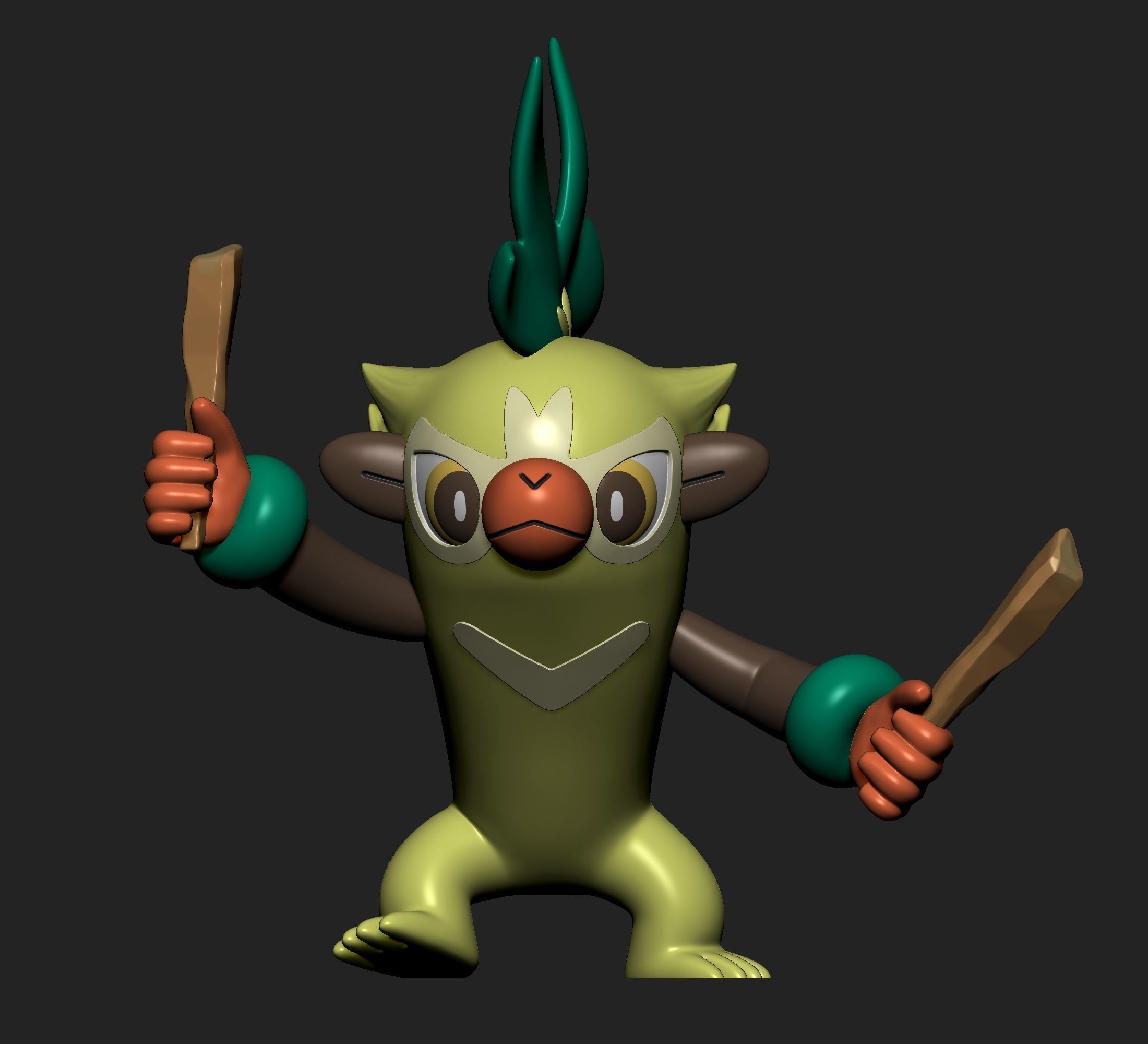 Pokemon - Thwackey with 2 poses 3D print model_5