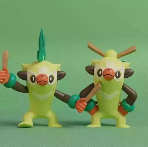 Pokemon - Thwackey with 2 poses 3D print model