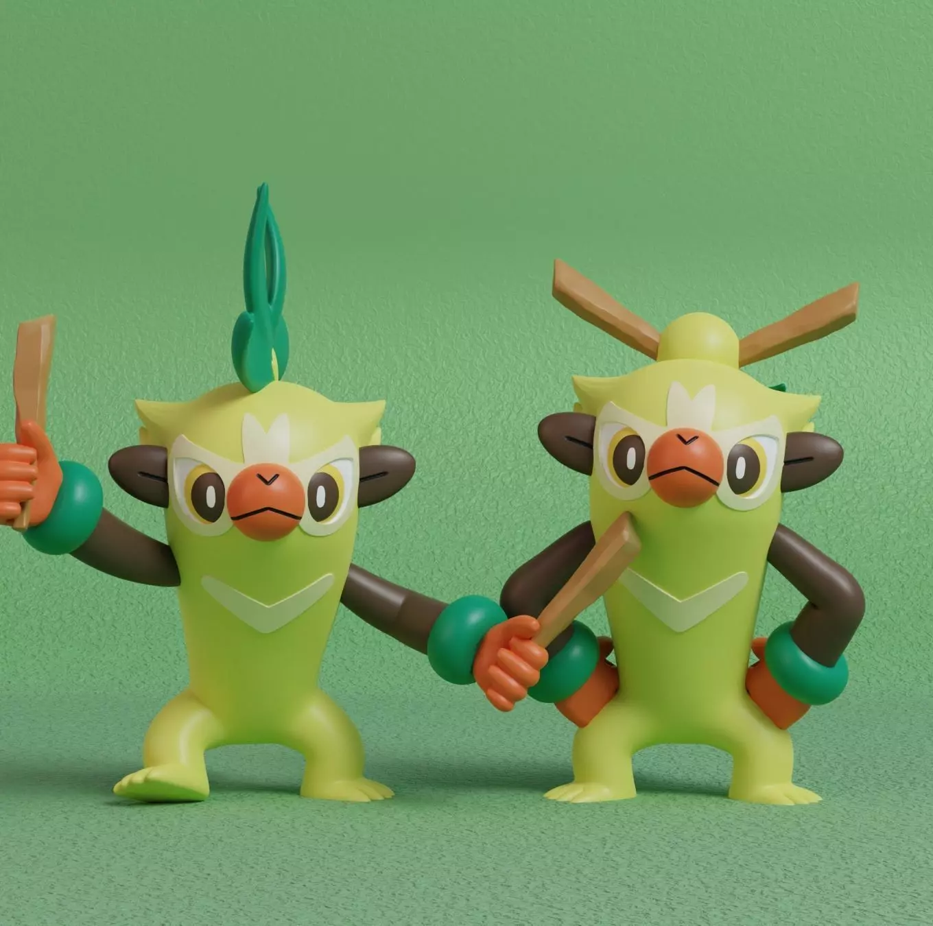 Pokemon - Thwackey with 2 poses 3D print model_0