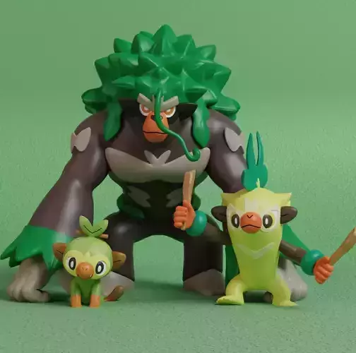 Pokemon - Grookey Thwackey and Rillaboom with 2 poses