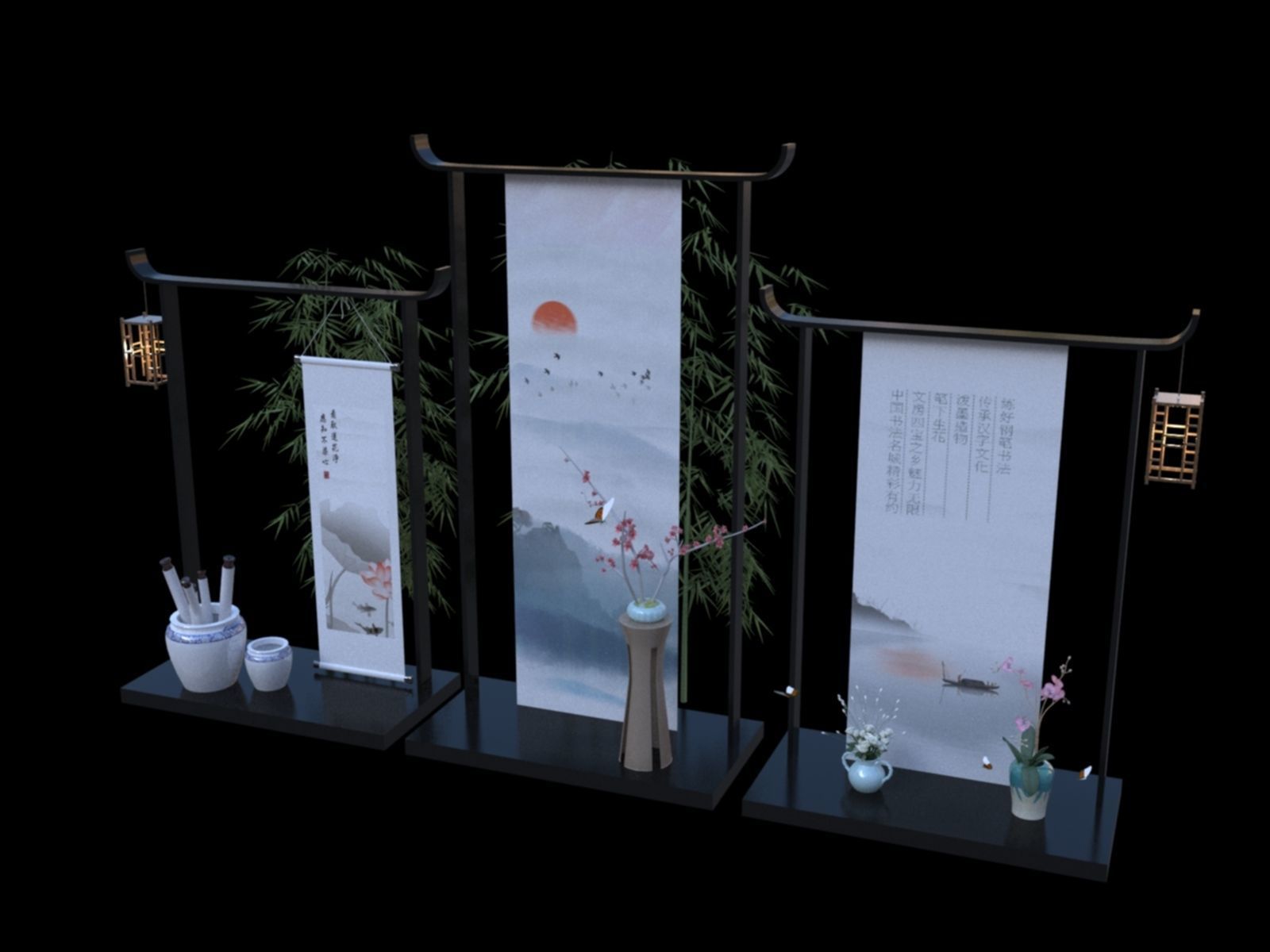 Chinese style beautiful Chen bamboo scroll vase 3D model_1