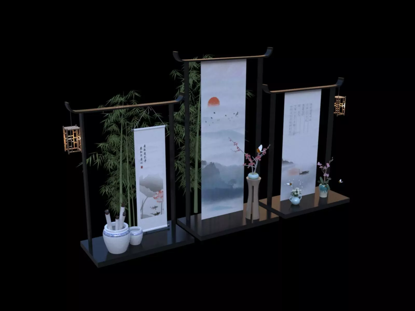 Chinese style beautiful Chen bamboo scroll vase 3D model_0