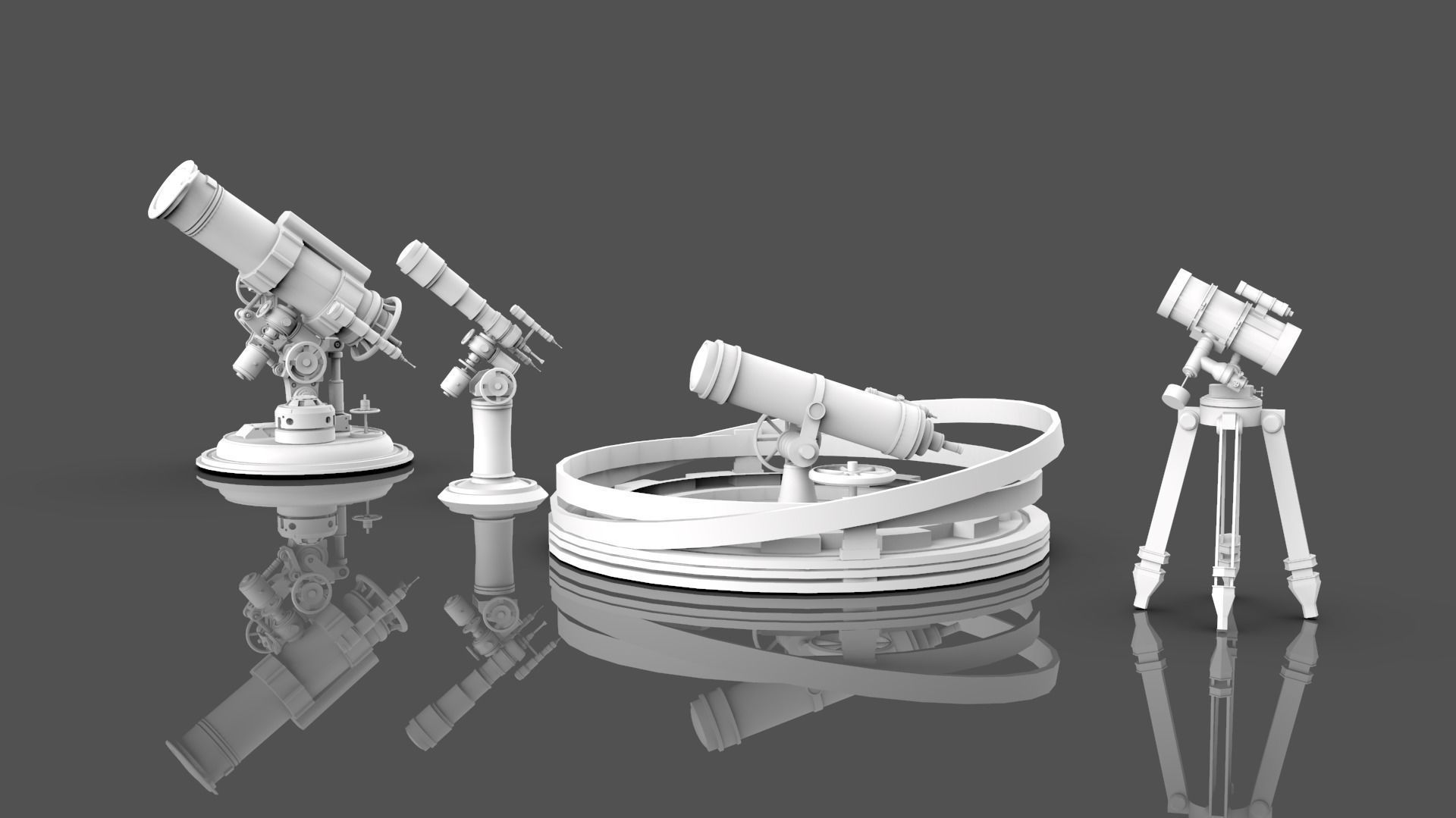 Astronomical Telescope Pack 4 In 1 - Untextured 3D model_1
