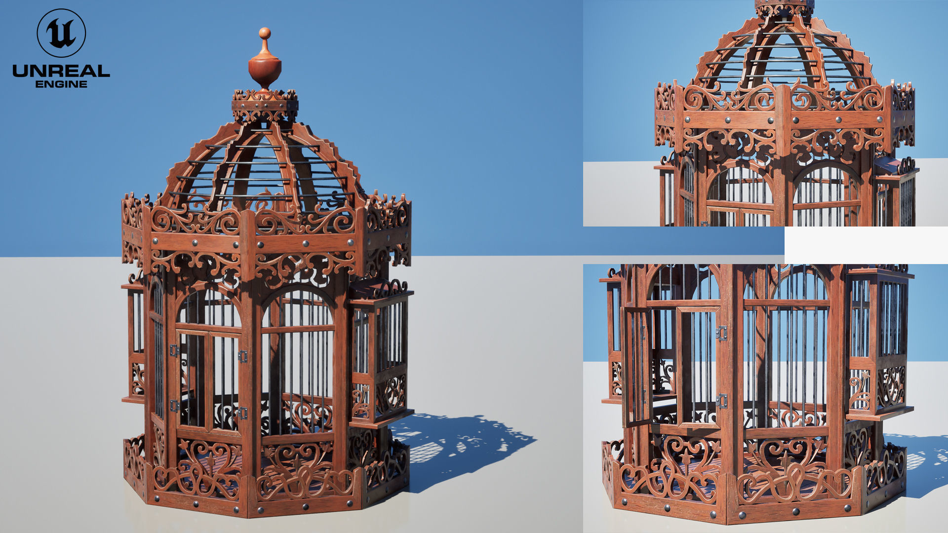 Birdcage Wooden Low-poly 3D model_13