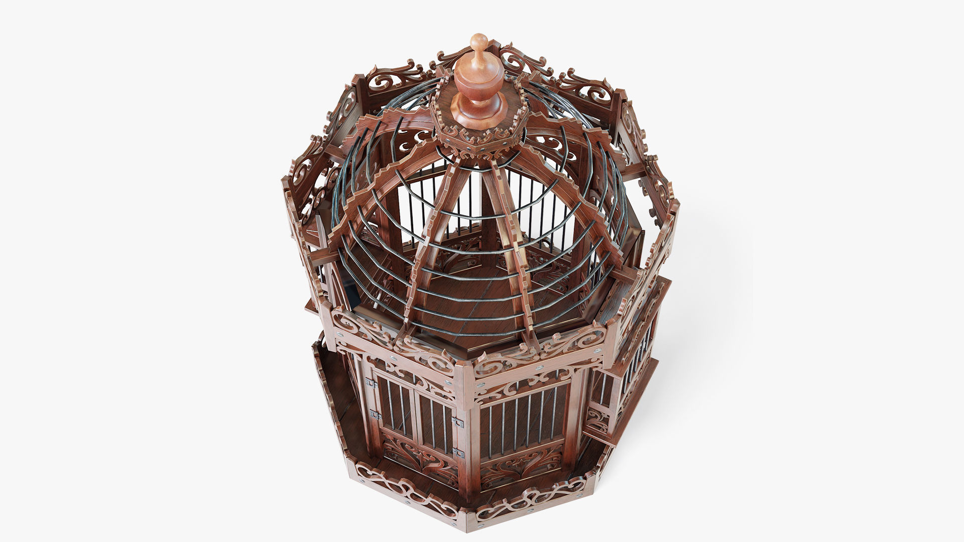 Birdcage Wooden Low-poly 3D model_4