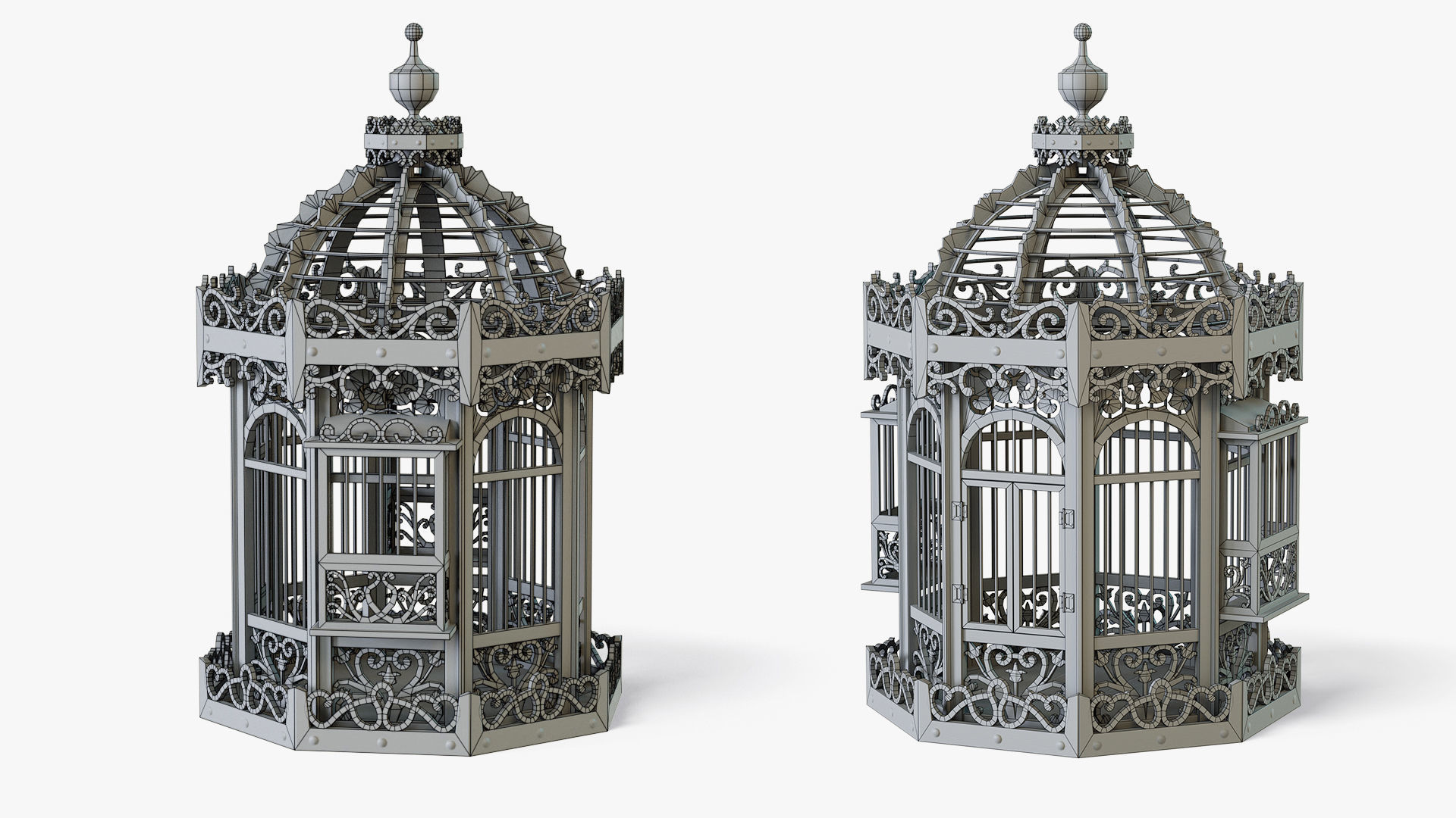 Birdcage Wooden Low-poly 3D model_2