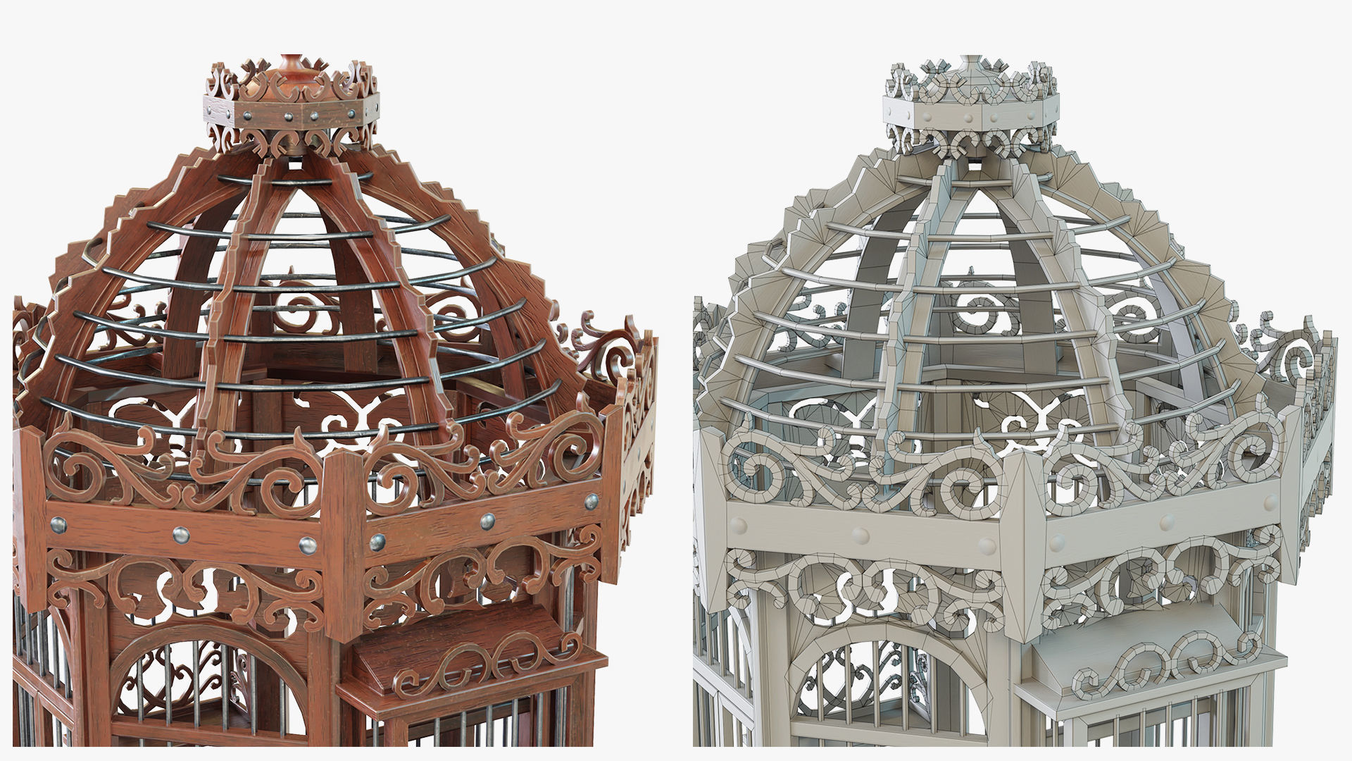Birdcage Wooden Low-poly 3D model_3