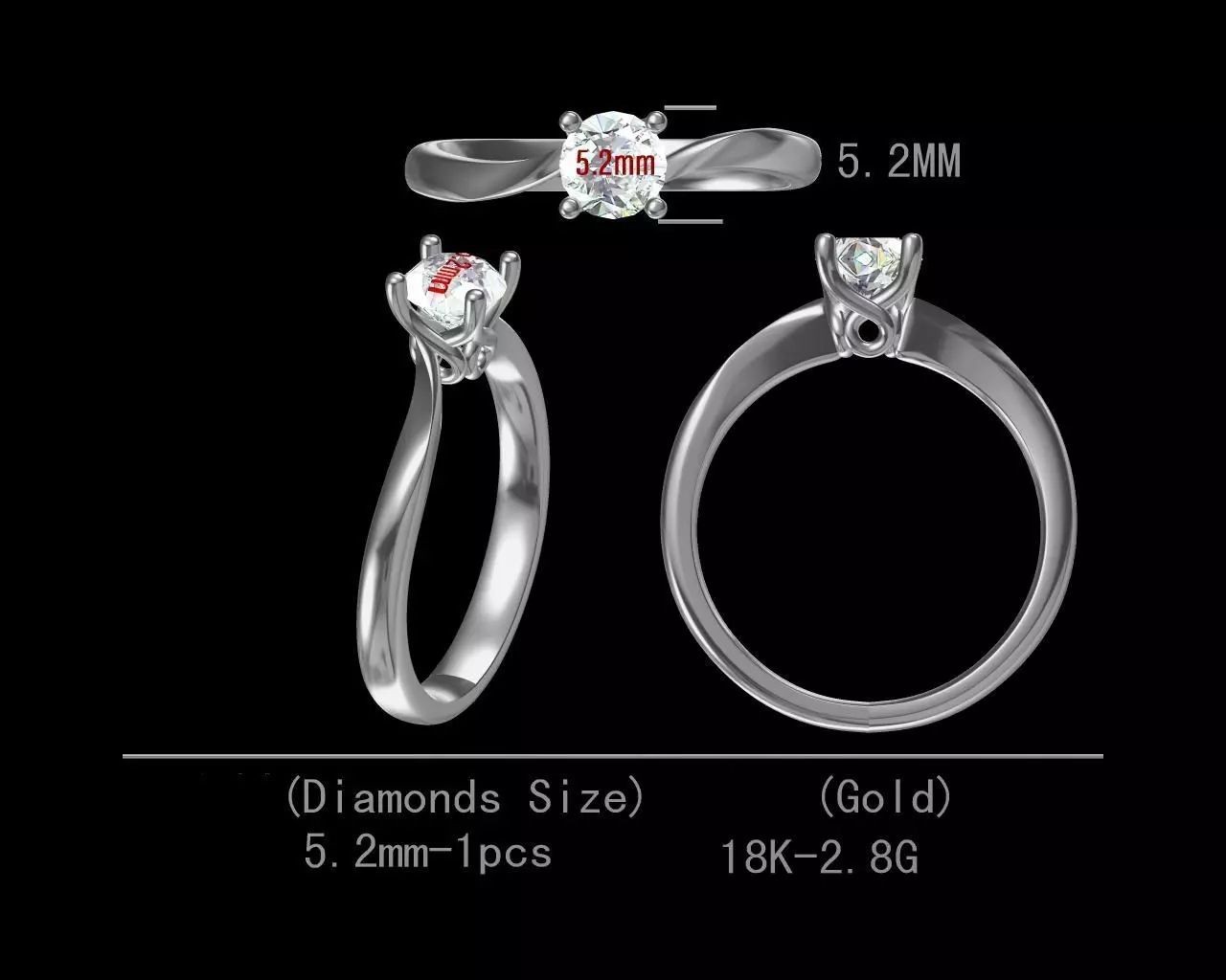 Sterling Silver single diamond engagement ring for women Free 3D print model