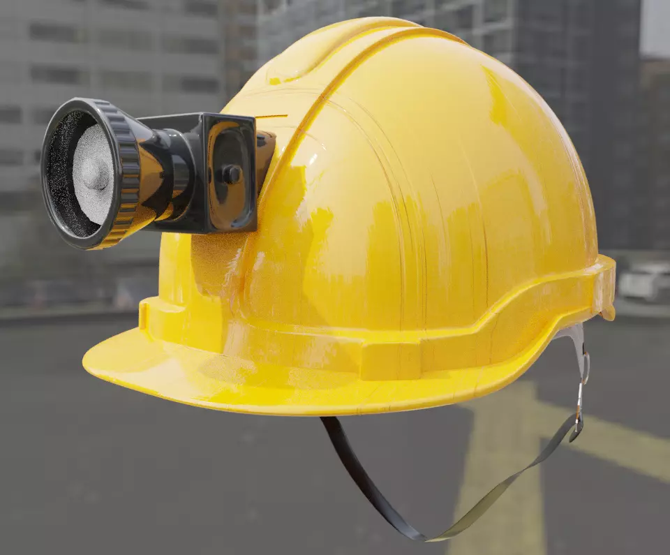 safety helmet with torch 3D model 3D model_0