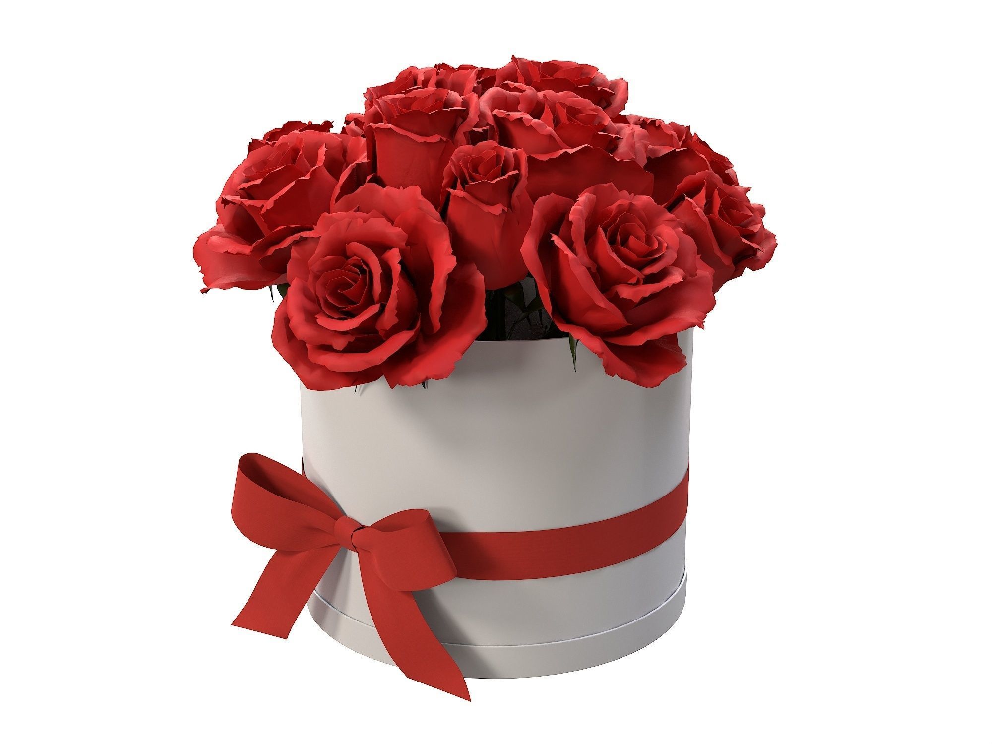 Red Rose Bouquet Box with a Bow Strip Low-poly 3D model_2