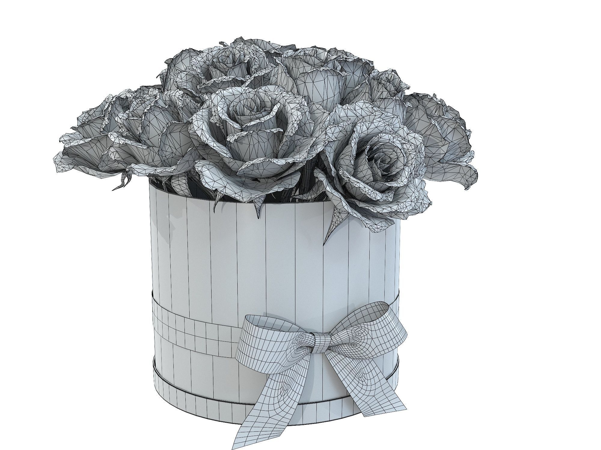 Red Rose Bouquet Box with a Bow Strip Low-poly 3D model_6