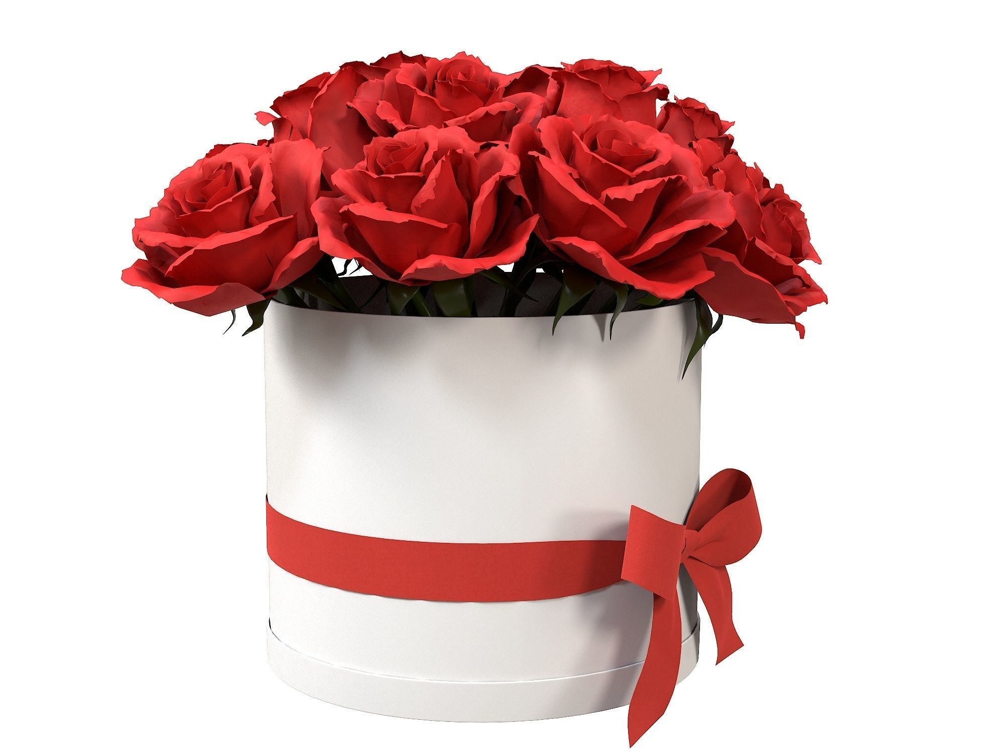 Red Rose Bouquet Box with a Bow Strip Low-poly 3D model_5