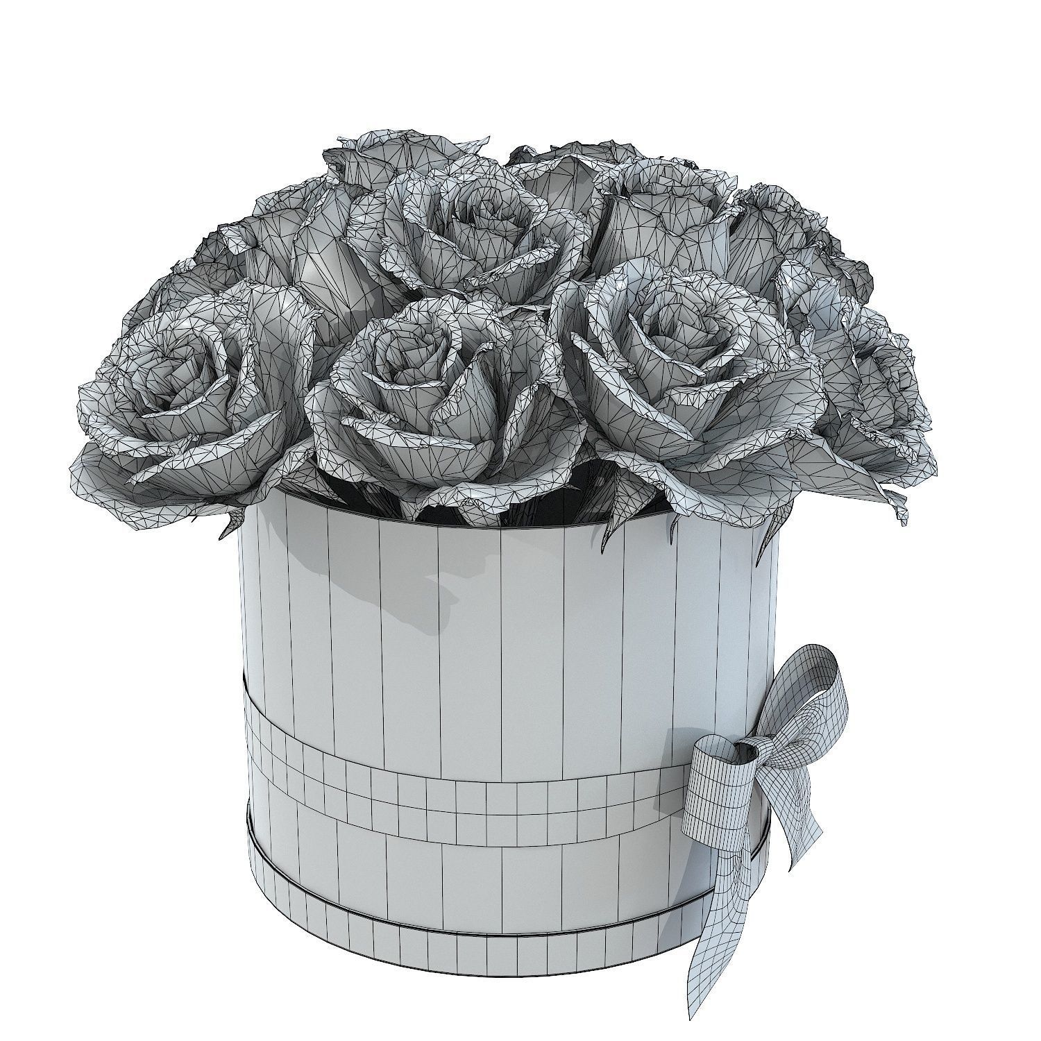 Red Rose Bouquet Box with a Bow Strip Low-poly 3D model_7