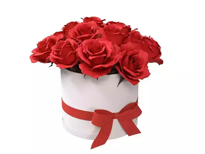Red Rose Bouquet Box with a Bow Strip Low-poly 3D model