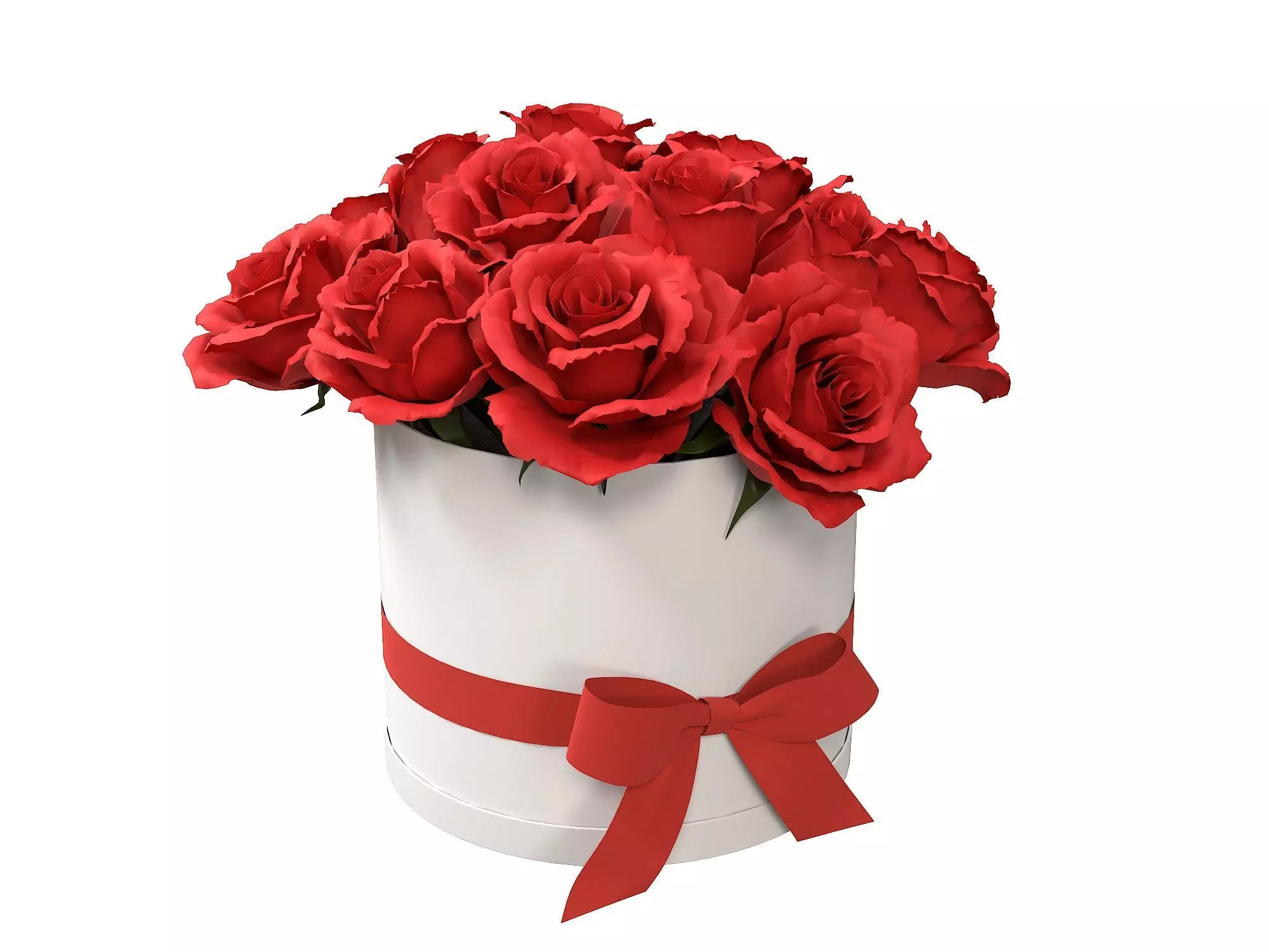 Red Rose Bouquet Box with a Bow Strip Low-poly 3D model_0