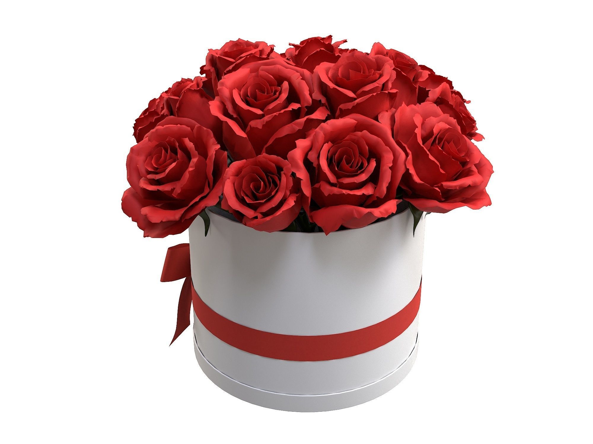 Red Rose Bouquet Box with a Bow Strip Low-poly 3D model_3