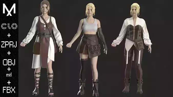  Outfits Female  Marvelous designer Clo3d OBJ mtl FBX ZPRJ