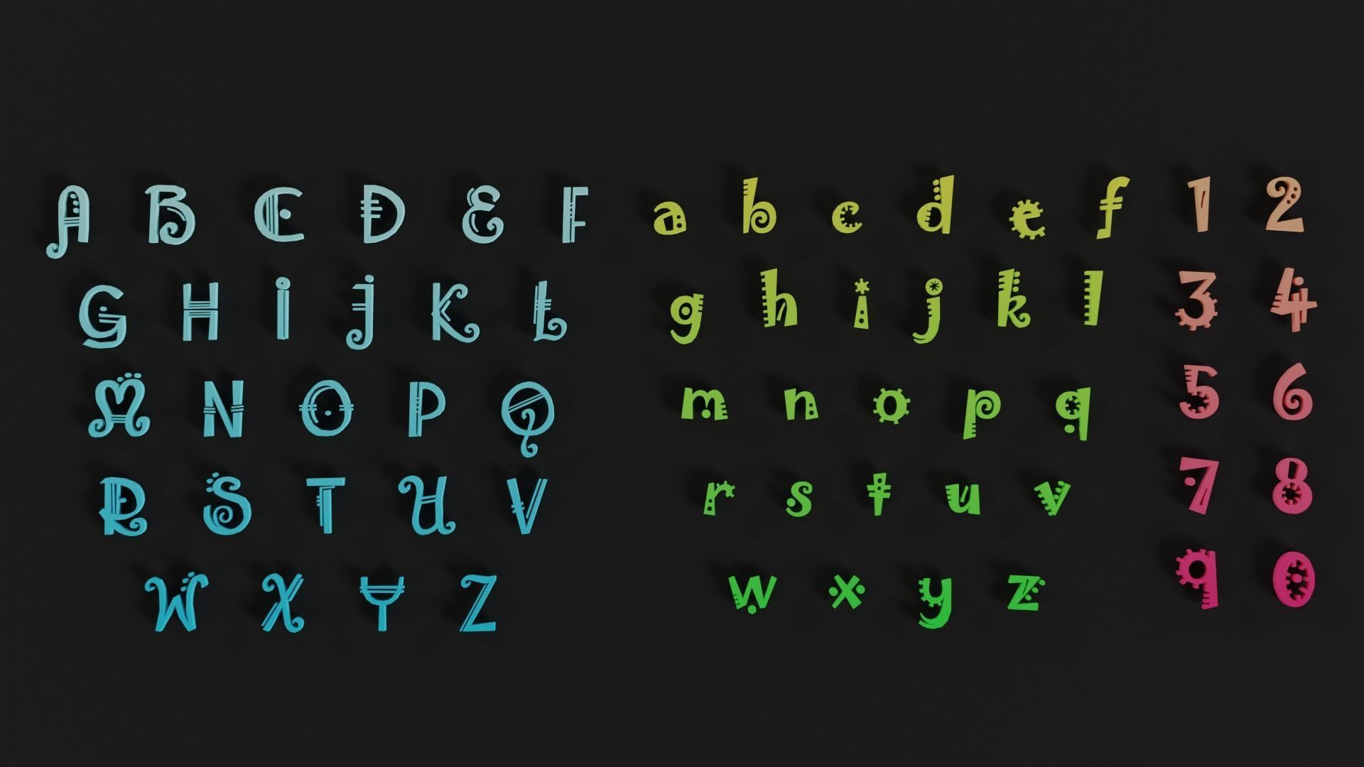 Alphabets and Numbers Low-poly 3D model_5