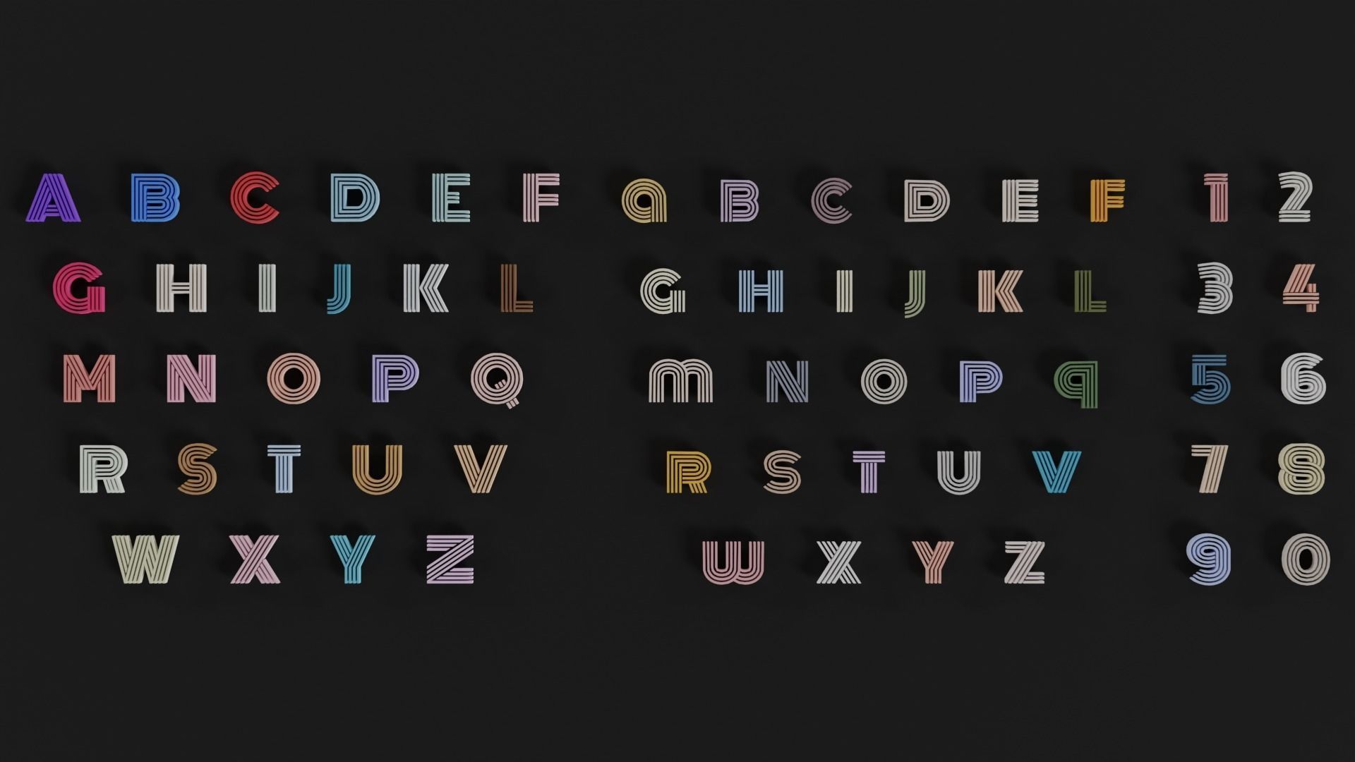 Alphabets and Numbers Low-poly 3D model_7