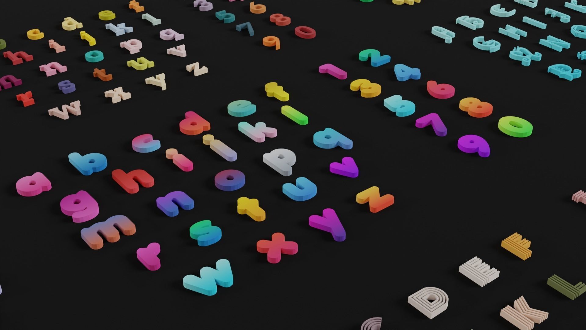 Alphabets and Numbers Low-poly 3D model_2
