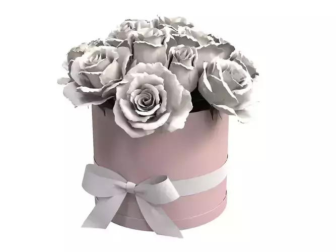 White Rose Bouquet Box with a Bow Strip