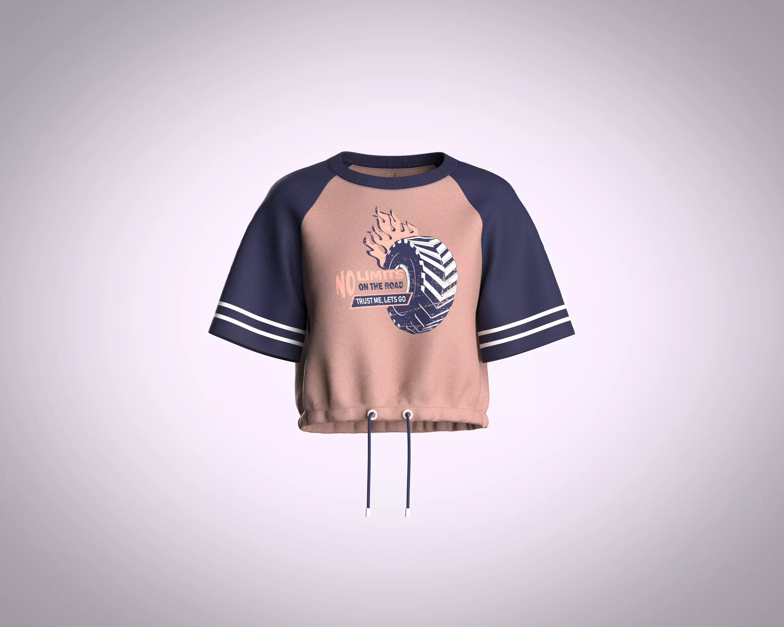 Ladies Crop Sweatshirt with jeep racing graphics contrast Color 3D model