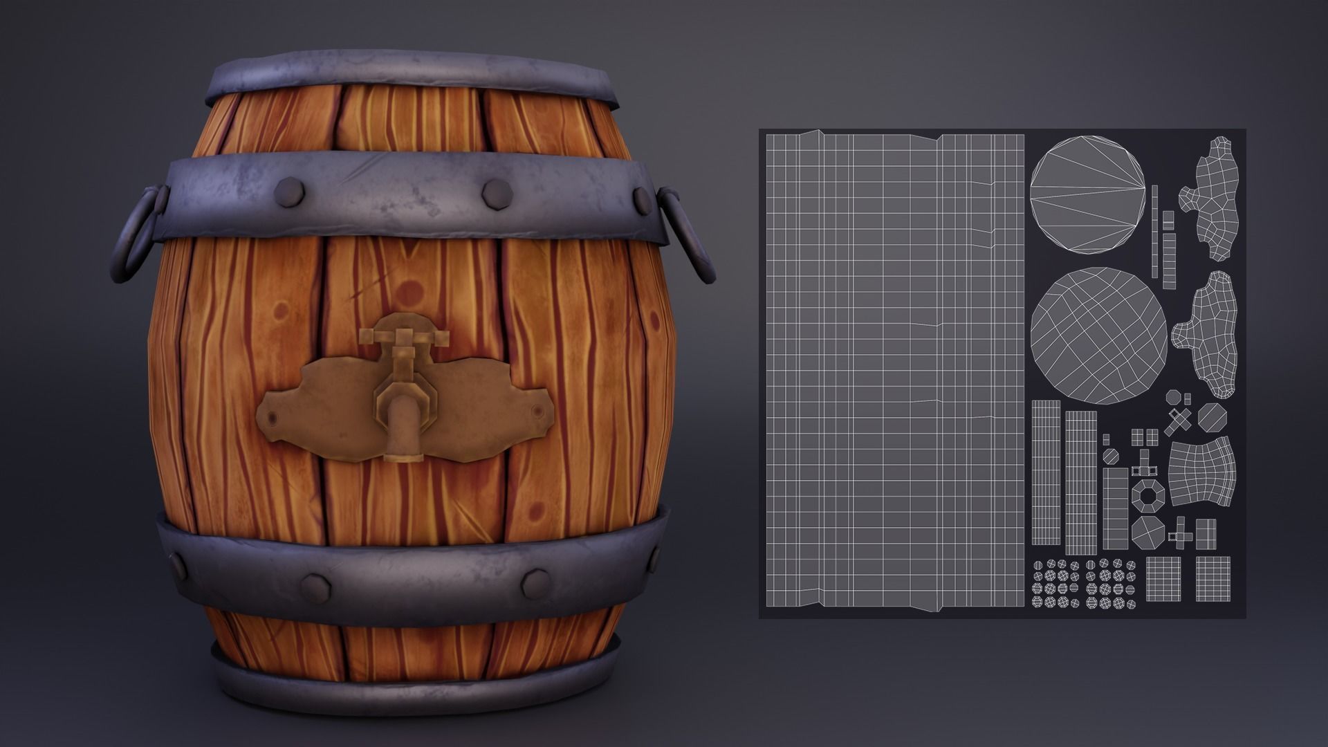 Stylised Barrels Low-poly 3D model_4