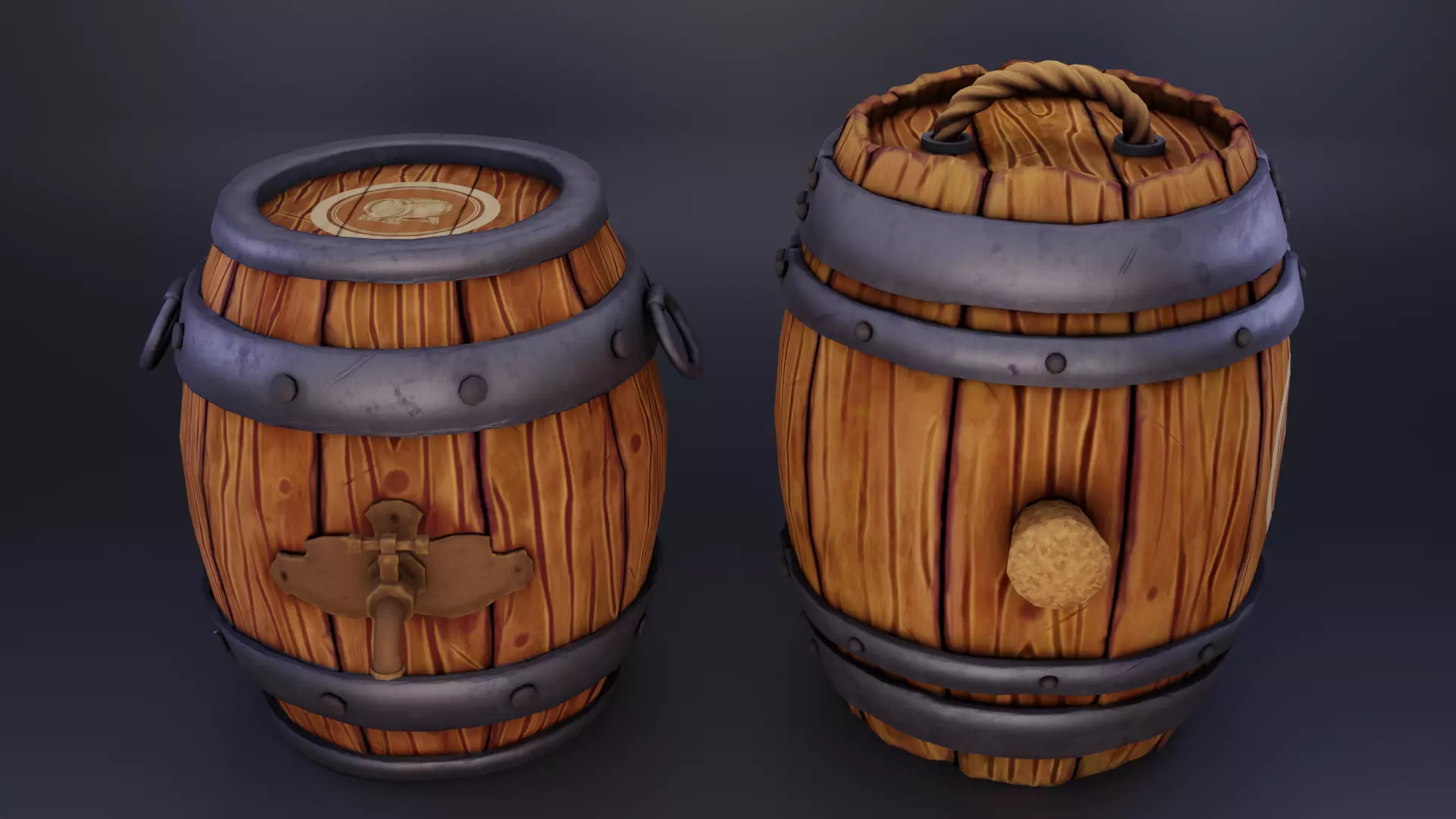 Stylised Barrels Low-poly 3D model_0