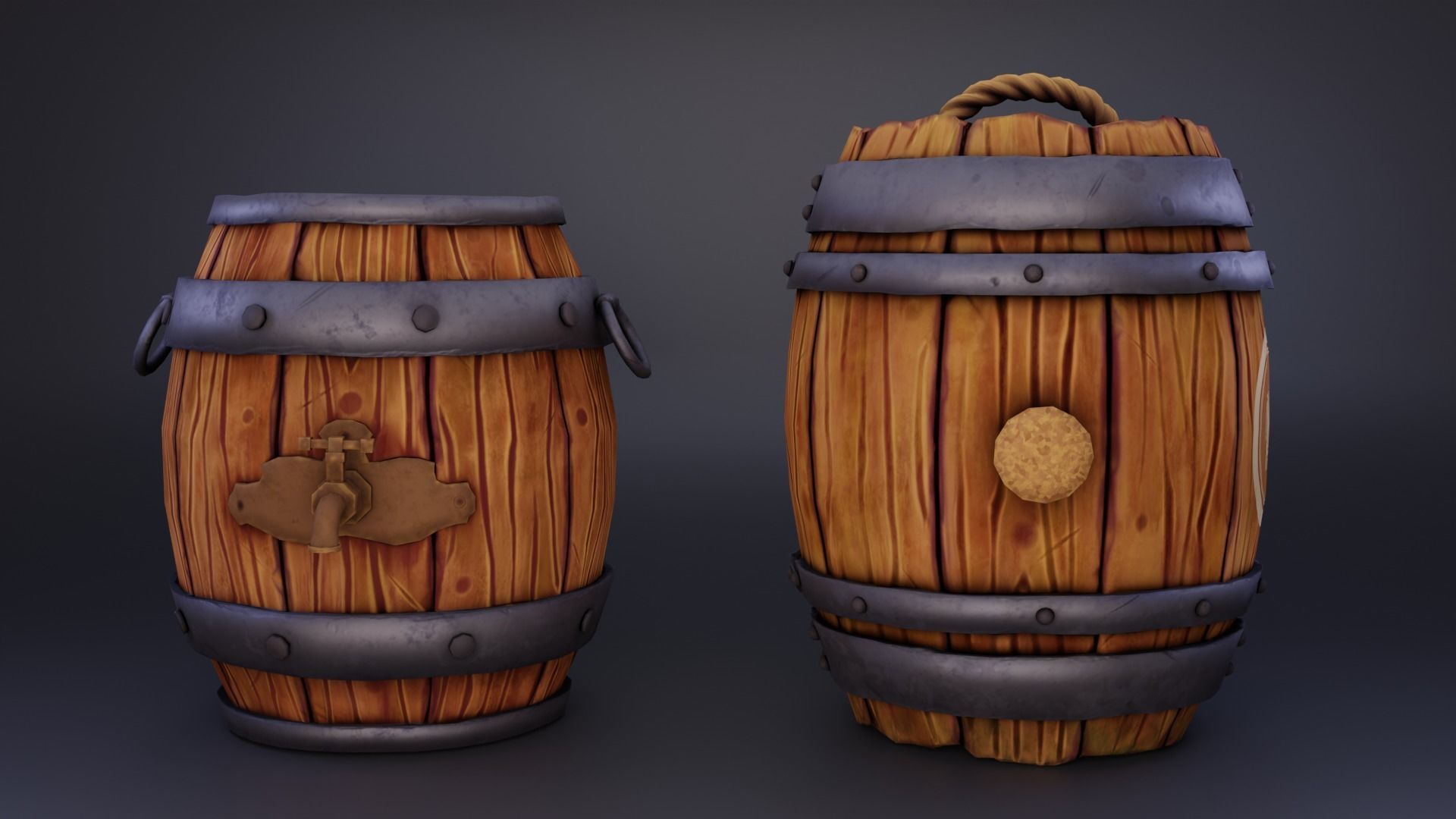 Stylised Barrels Low-poly 3D model_2