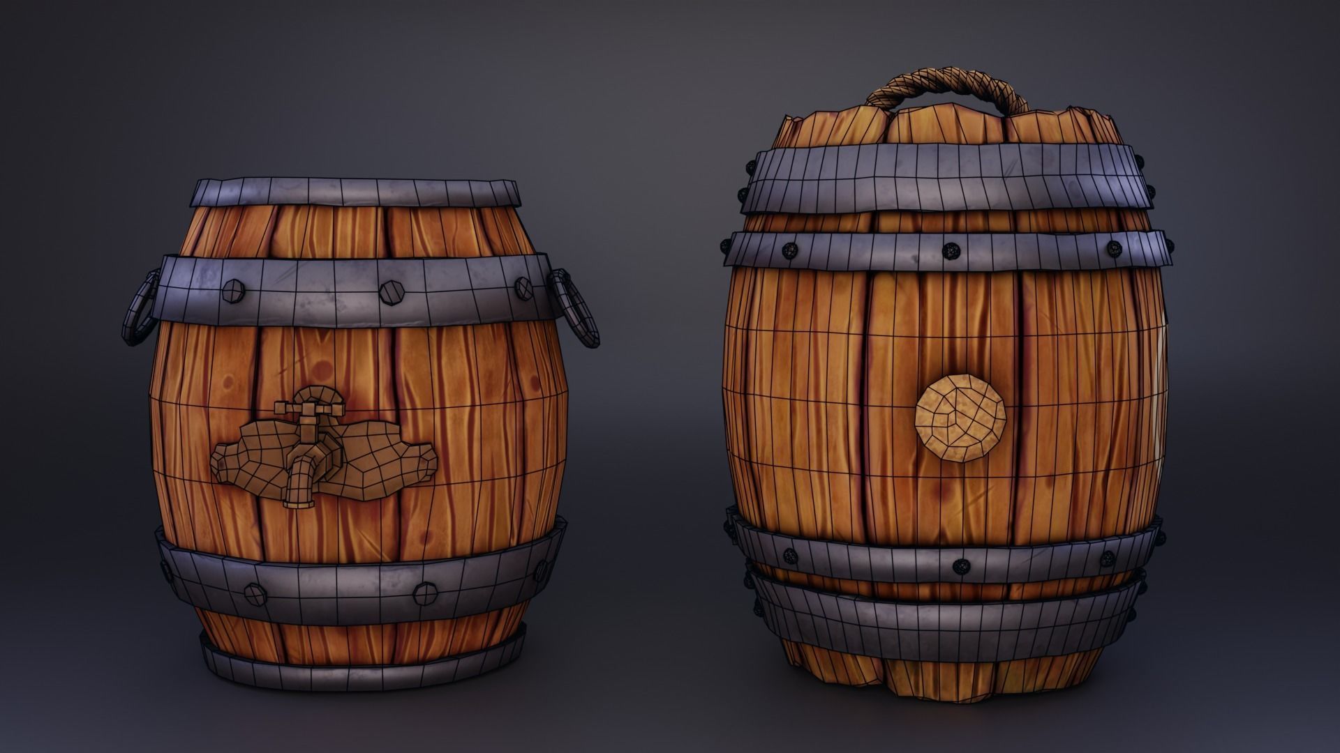 Stylised Barrels Low-poly 3D model_3
