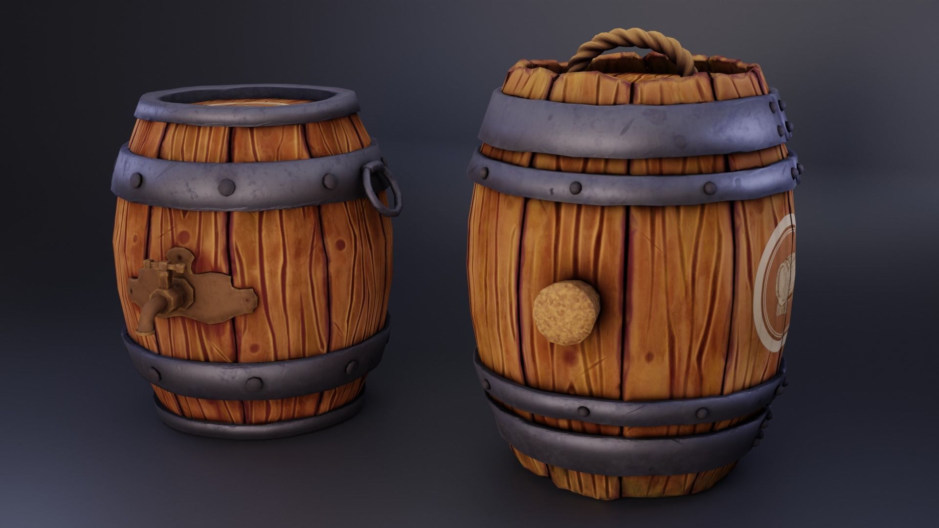 Stylised Barrels Low-poly 3D model_1