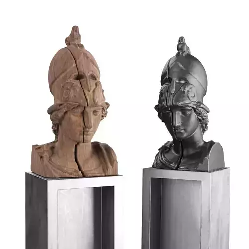 Athena wooden metal head sculpture Low-poly 3D model