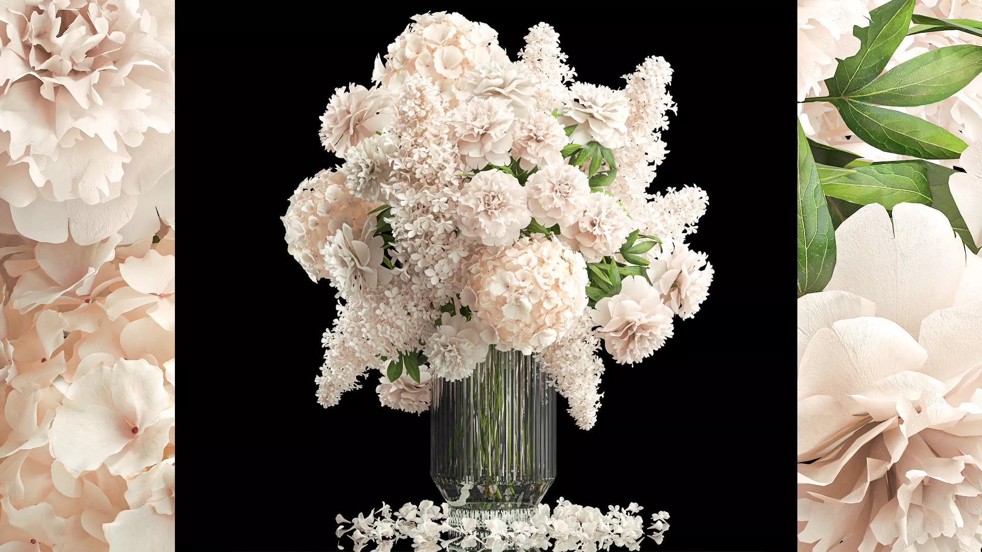 Large bouquet of white flowers vase lilac hydrangea 343 3D model