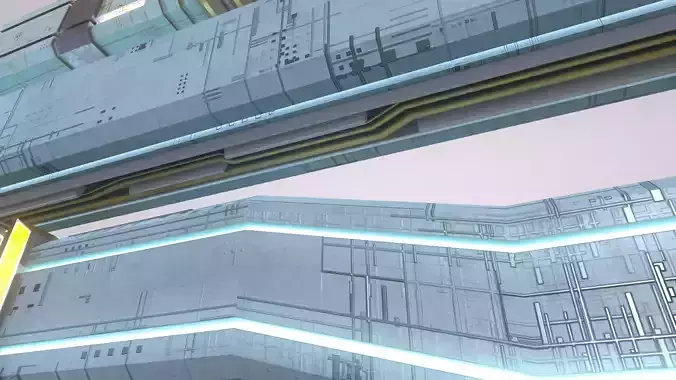 Low poly modular buildings Ski-Fi Low-poly 3D model