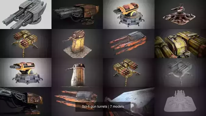 Sci-fi gun turrets 3D Model Collection