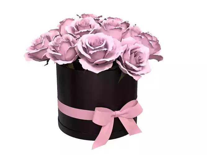 Pink Rose Bouquet Black Box with a Bow Strip