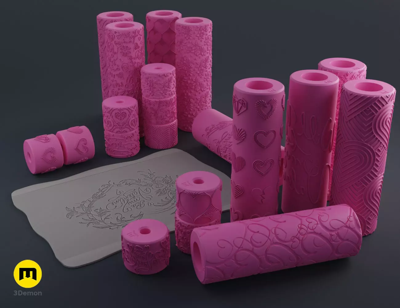 Valentine Day Texture Rollers Free 3D print model
